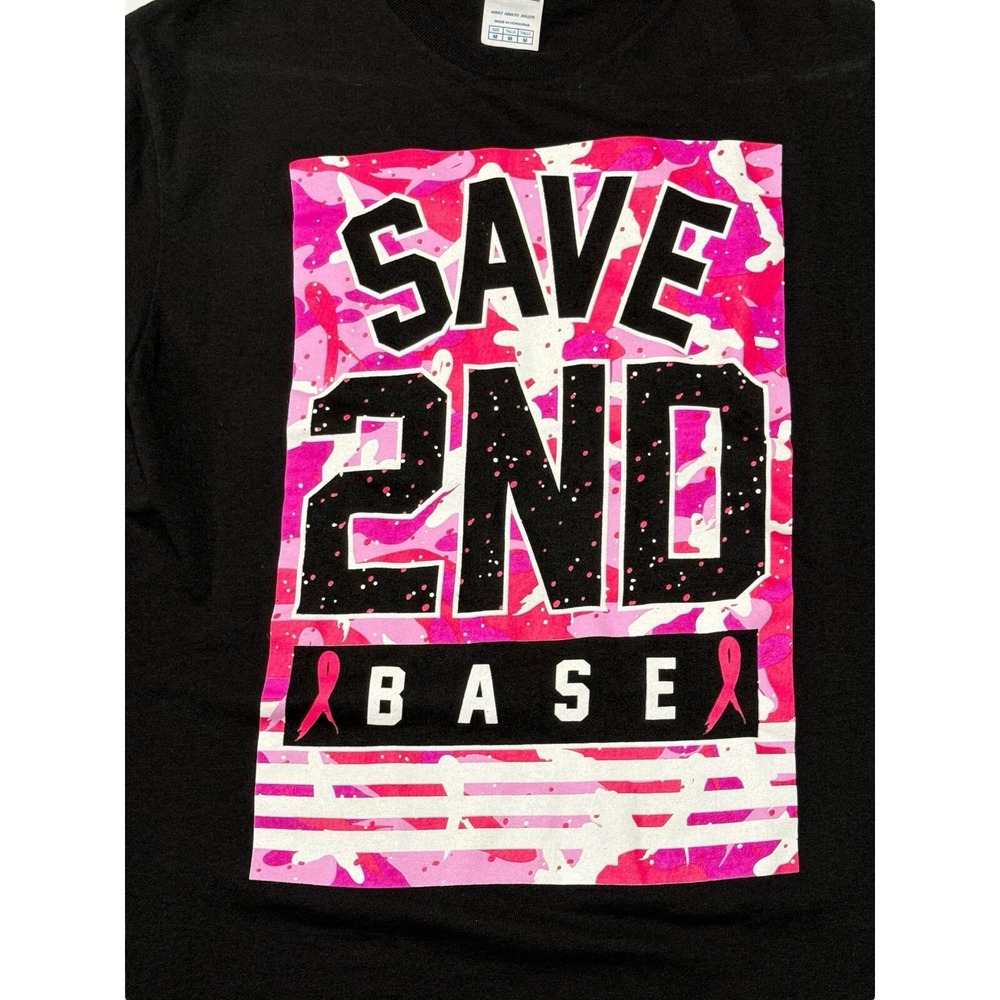 Save 2nd‎ Base Black T-shirt Adult Medium Breast Cancer Awareness Pink Ribbon - Picture 8 of 8